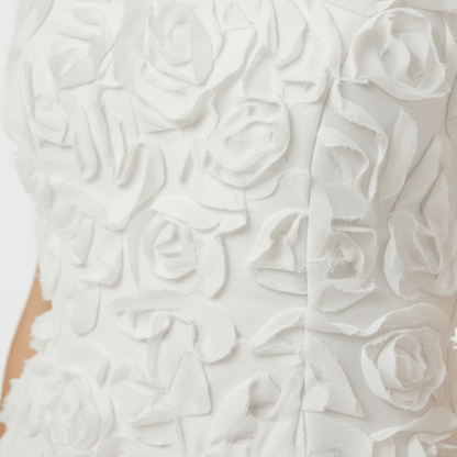 Vestido Corto Mujer Relieve Floral 3D Escote Cuadrado Tirantes