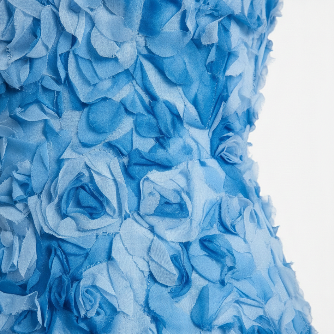 Vestido Corto Mujer Relieve Floral 3D Escote Cuadrado Tirantes