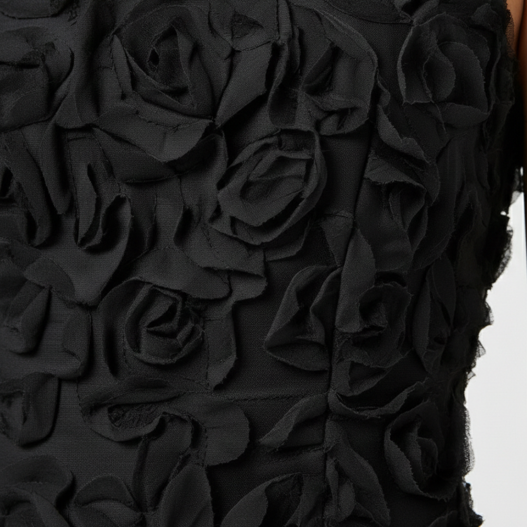 Vestido Corto Mujer Relieve Floral 3D Escote Cuadrado Tirantes