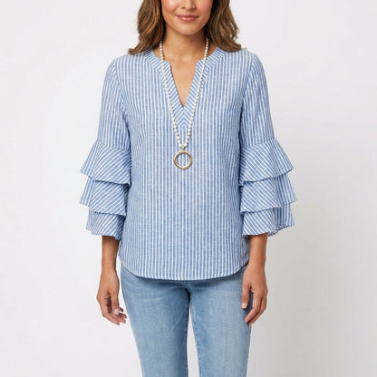 Blusa Mujer Estampada Manga Volante Estilo Boho