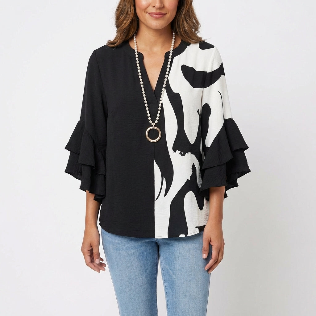 Blusa Mujer Estampada Manga Volante Estilo Boho