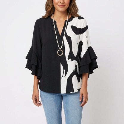 Blusa Mujer Estampada Manga Volante Estilo Boho
