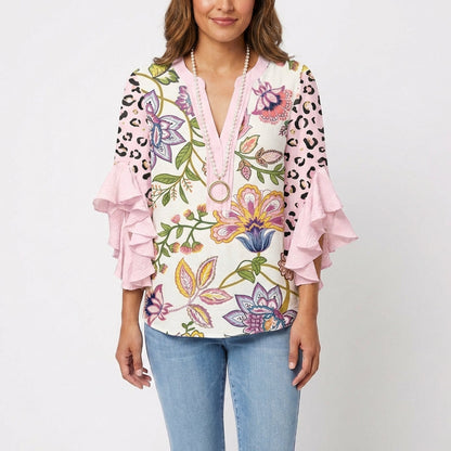 Blusa Mujer Estampada Manga Volante Estilo Boho