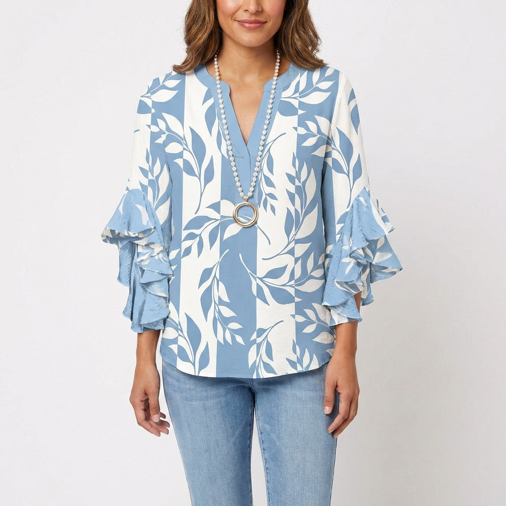 Blusa Mujer Estampada Manga Volante Estilo Boho - Mavetta