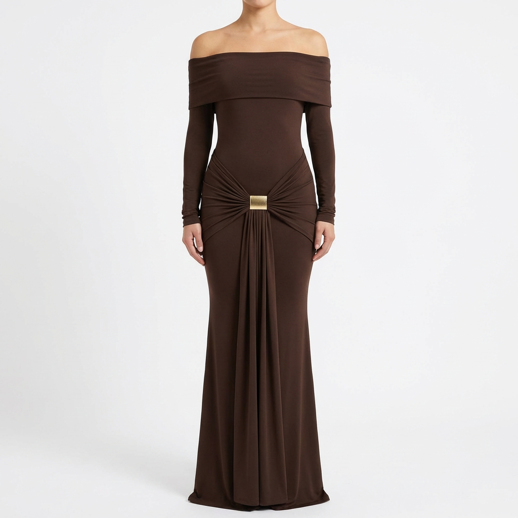 Vestido Fiesta Mujer Hombros Descubiertos Detalle Anudado