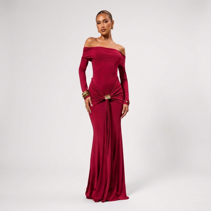 Vestido Fiesta Mujer Hombros Descubiertos Detalle Anudado - Mavetta