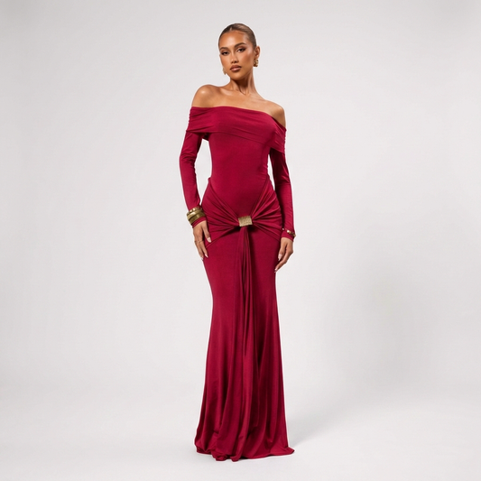 Vestido Fiesta Mujer Hombros Descubiertos Detalle Anudado - Mavetta
