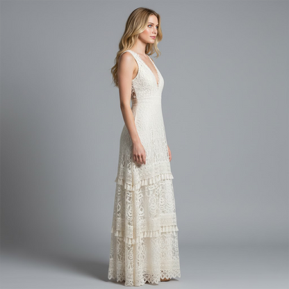 Vestido largo mujer de encaje escote en v