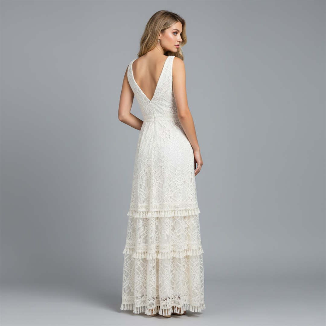 Vestido largo mujer de encaje escote en v