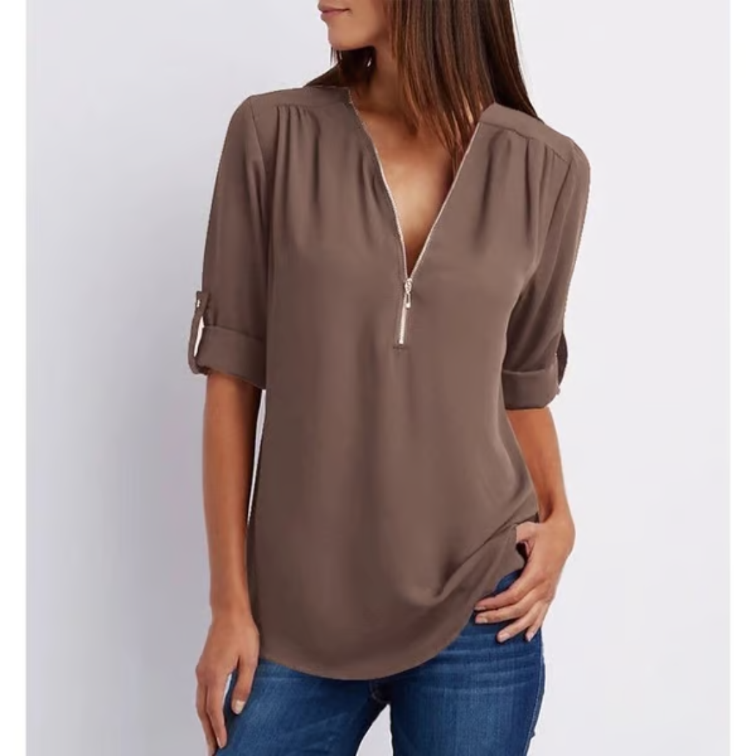 Blusa Mujer Amplia Cremallera Manga Larga Tallas Grandes