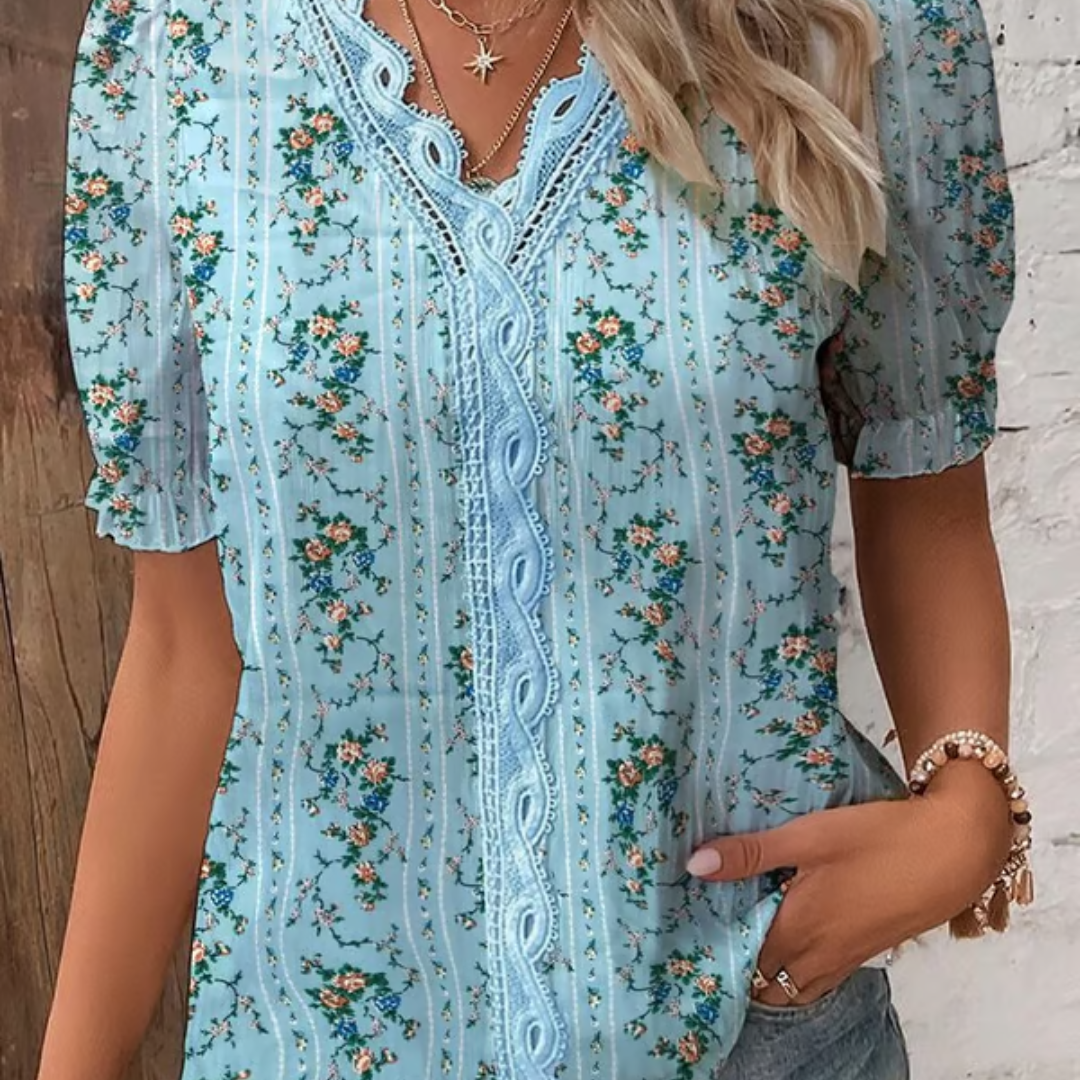 Blusa Mujer de Encaje Escote en V Ajuste Elegante