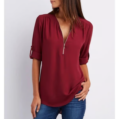 Blusa Mujer Amplia Cremallera Manga Larga Tallas Grandes