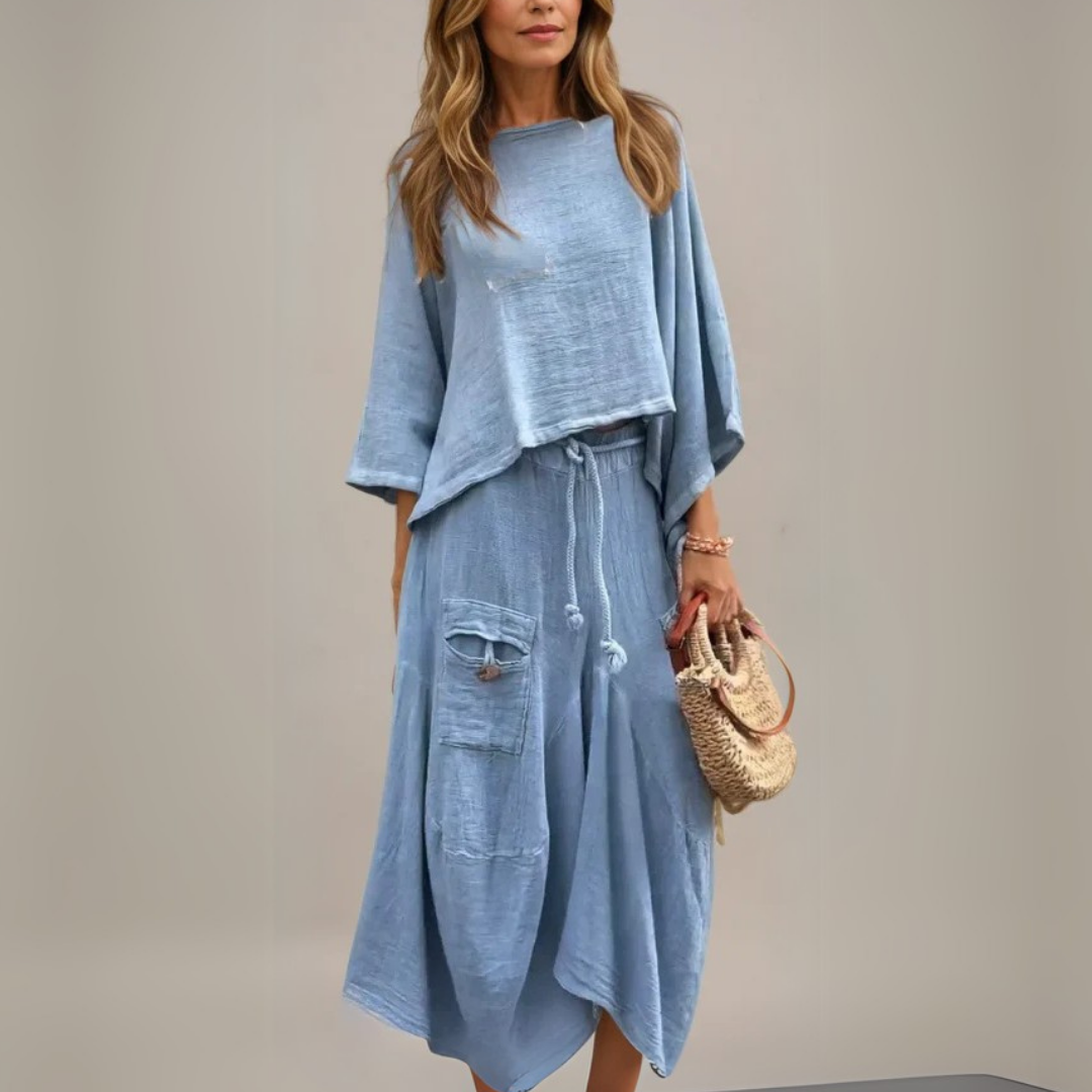 Conjunto Mujer de Dos Piezas y Falda Fluida