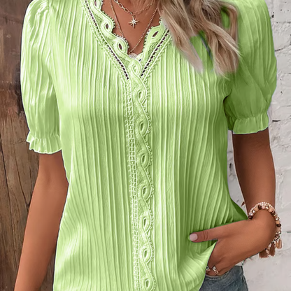 Blusa Mujer de Encaje Escote en V Ajuste Elegante
