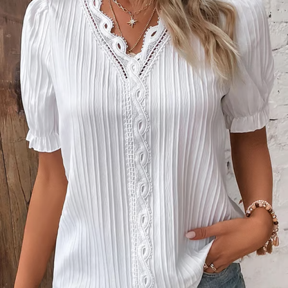 Blusa Mujer de Encaje Escote en V Ajuste Elegante