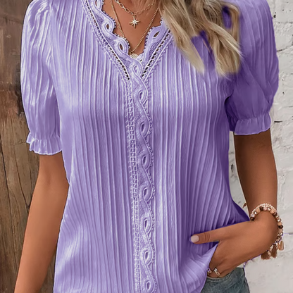 Blusa Mujer de Encaje Escote en V Ajuste Elegante