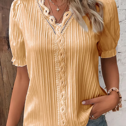 Blusa Mujer de Encaje Escote en V Ajuste Elegante