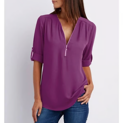 Blusa Mujer Amplia Cremallera Manga Larga Tallas Grandes