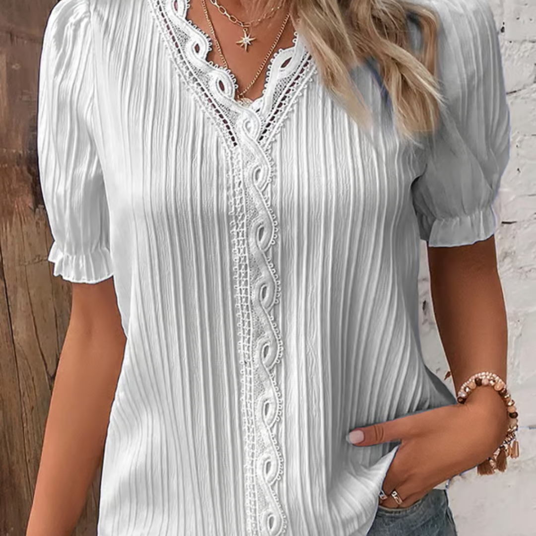 Blusa Mujer de Encaje Escote en V Ajuste Elegante