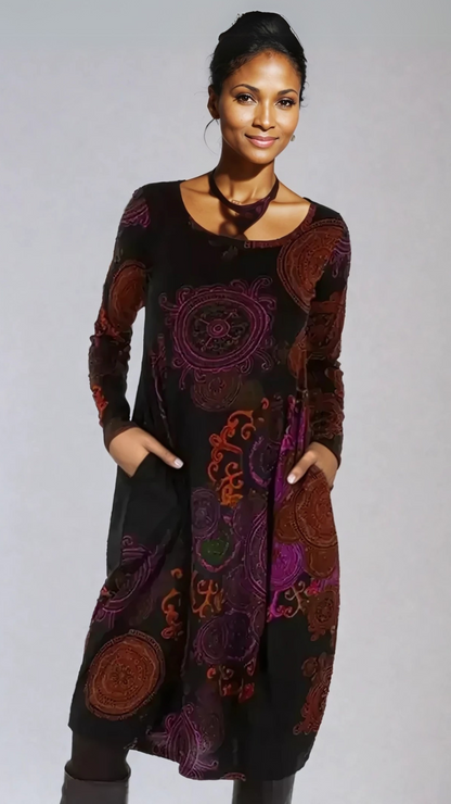 Vestido midi mujer manga larga estilo bohemio estampado
