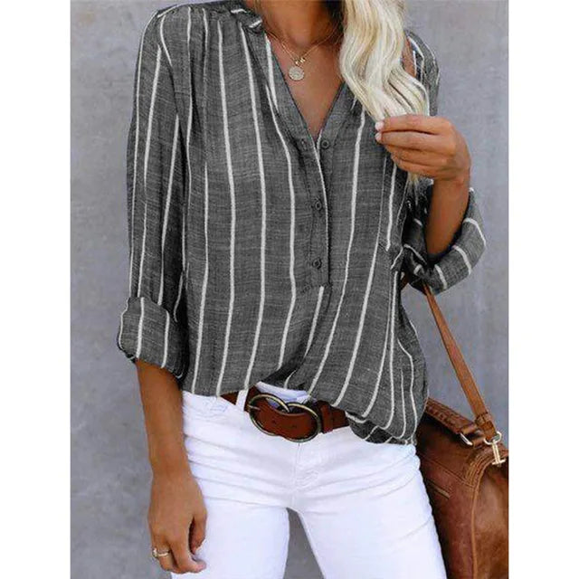 Blusa Mujer Fluida Escote en V Cierre de Botones