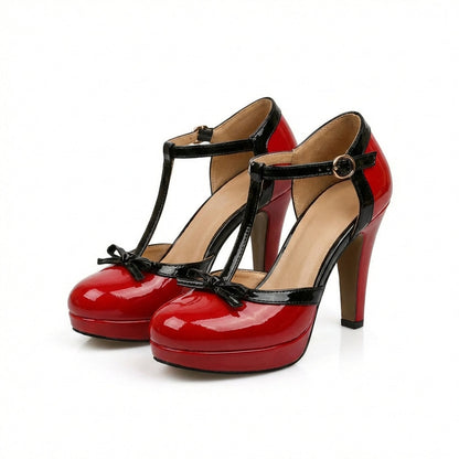 Zapatos Tacón Alto Mujer Tira en T con Lazo