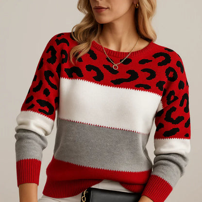 Jersey mujer de punto estampado animal corte cómodo