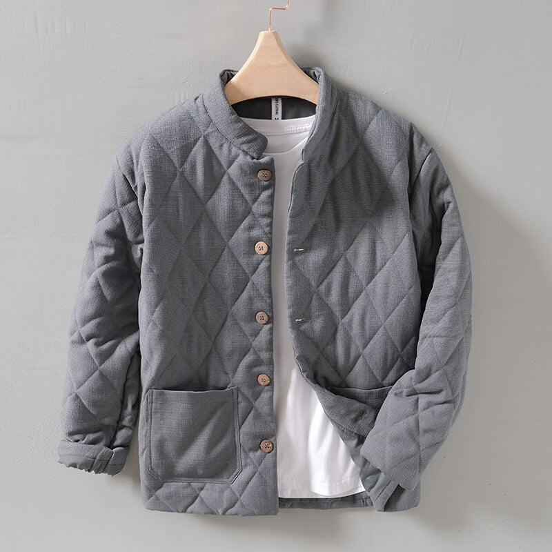 Chaqueta Acolchada Hombre con Botones y Cuello Alto