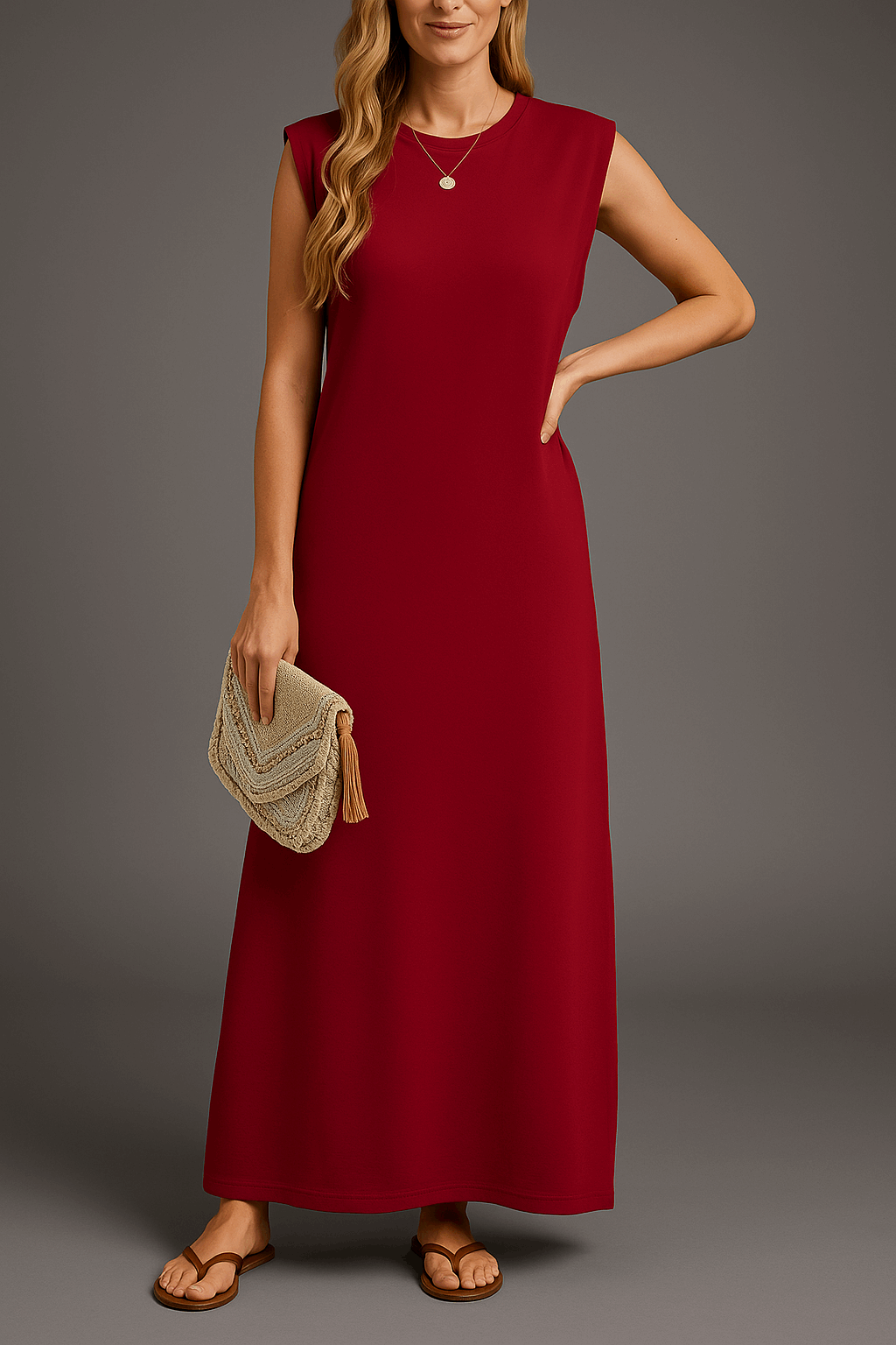 Vestido largo mujer sin mangas escote suave corte fluido