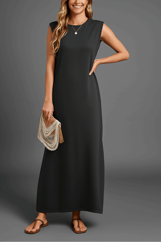 Vestido largo mujer sin mangas escote suave corte fluido - Mavetta