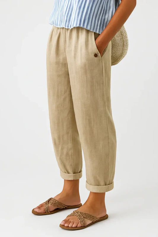 Pantalones mujer de lino y algodón ligeros transpirables verano - Mavetta