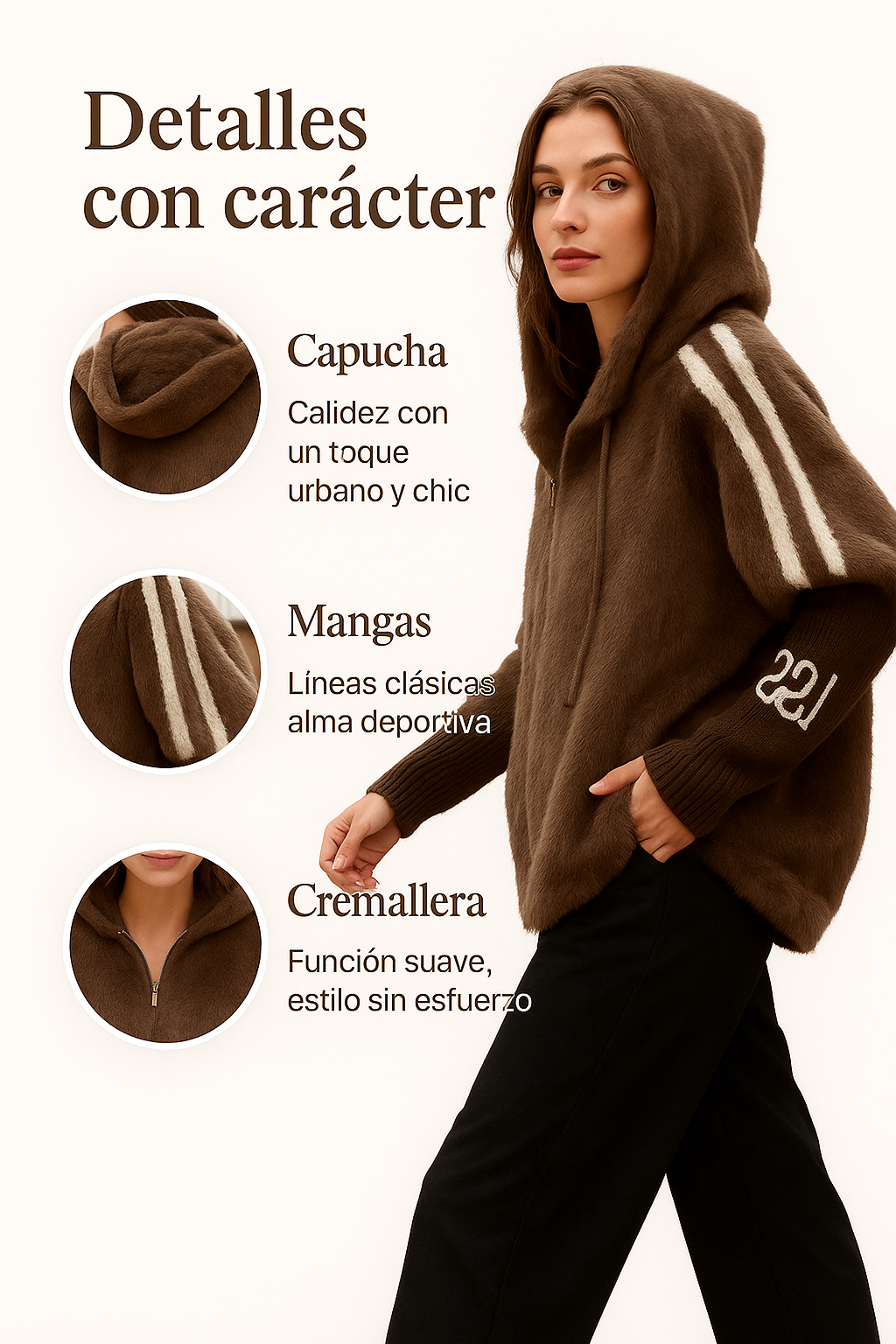 Chaqueta casual Mujer con capucha y cremallera