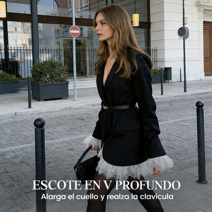 Vestido Blazer Mujer con Ribete de Encaje Ajuste Clásico