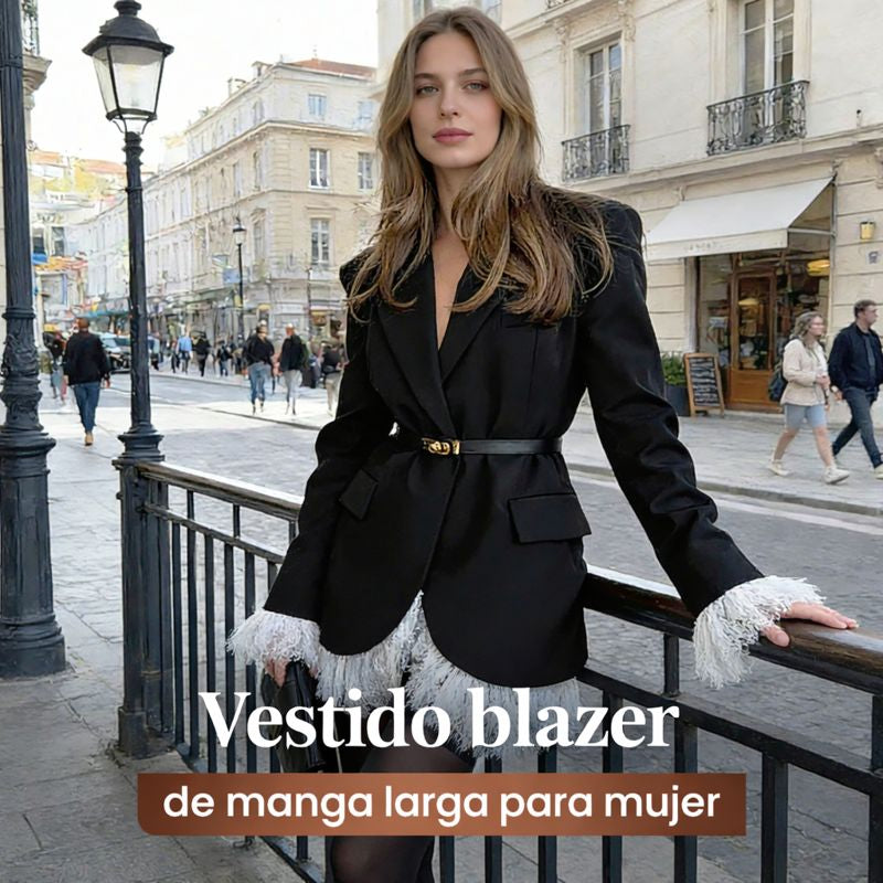 Vestido Blazer Mujer con Ribete de Encaje Ajuste Clásico