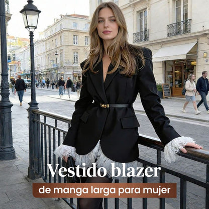 Vestido Blazer Mujer con Ribete de Encaje Ajuste Clásico