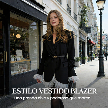 Vestido Blazer Mujer con Ribete de Encaje Ajuste Clásico