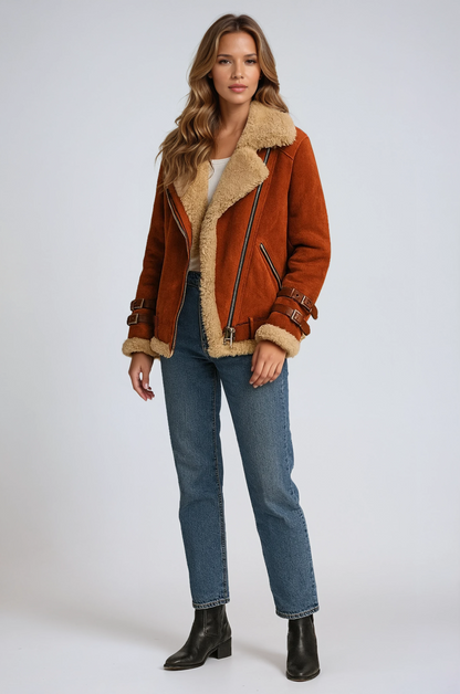 Chaqueta mujer de invierno con forro de peluche y cremallera
