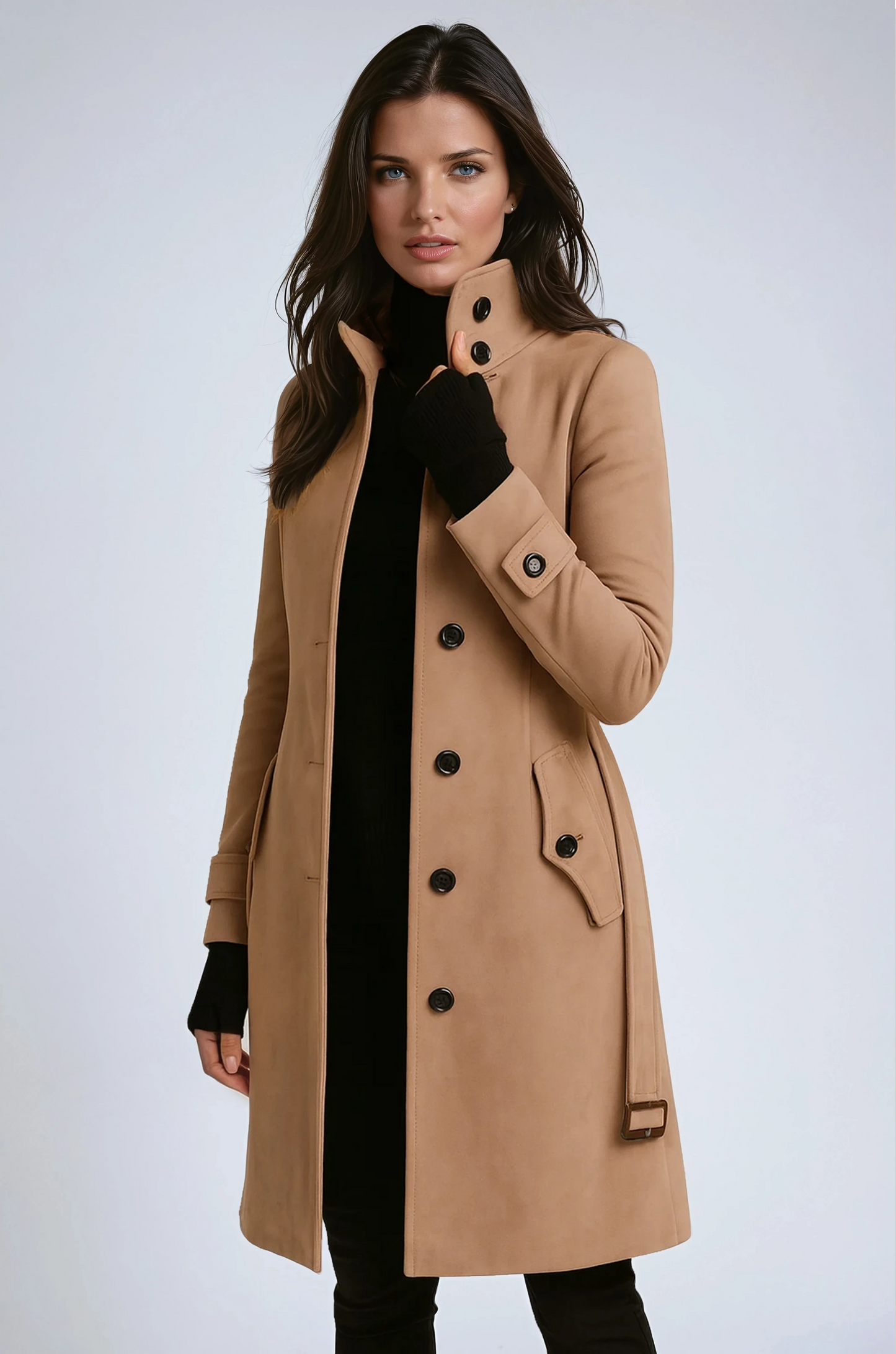 Abrigo Trench Mujer Invierno Cuello Alto