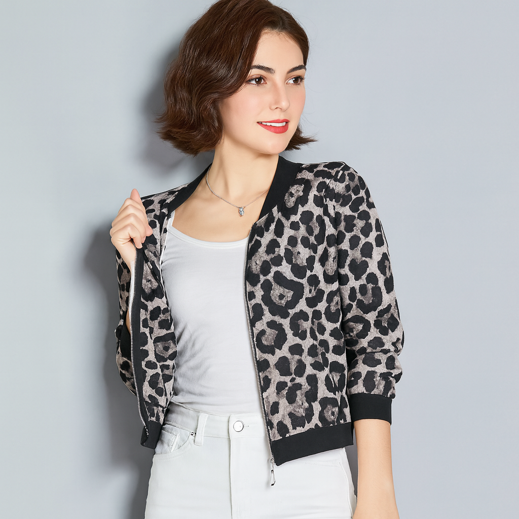 Chaqueta bomber mujer con estampado animal ajustada