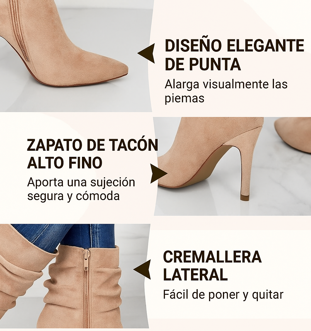 Botines Mujer Tacón Fino Punta Afunilada