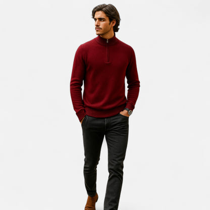 Suéter Hombre Lana Merino Media Cremallera Cuello Semi Alto