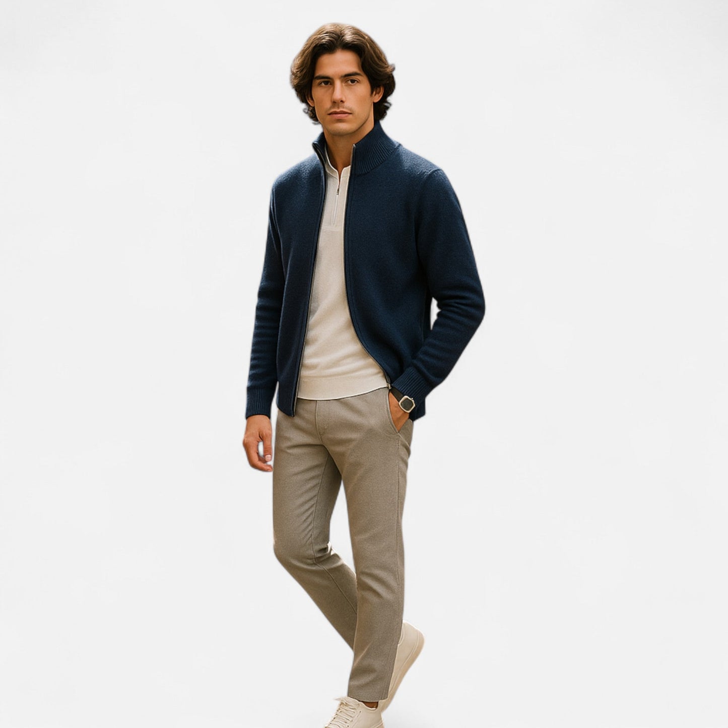 Suéter Hombre Lana Merino Cuello Alto Cremallera