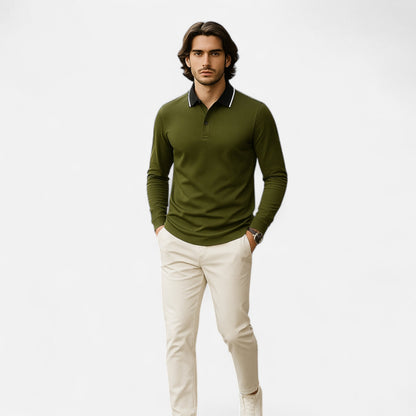 Polo Hombre Algodón Manga Larga Estilo Rugby