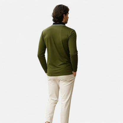 Polo Hombre Algodón Manga Larga Estilo Rugby
