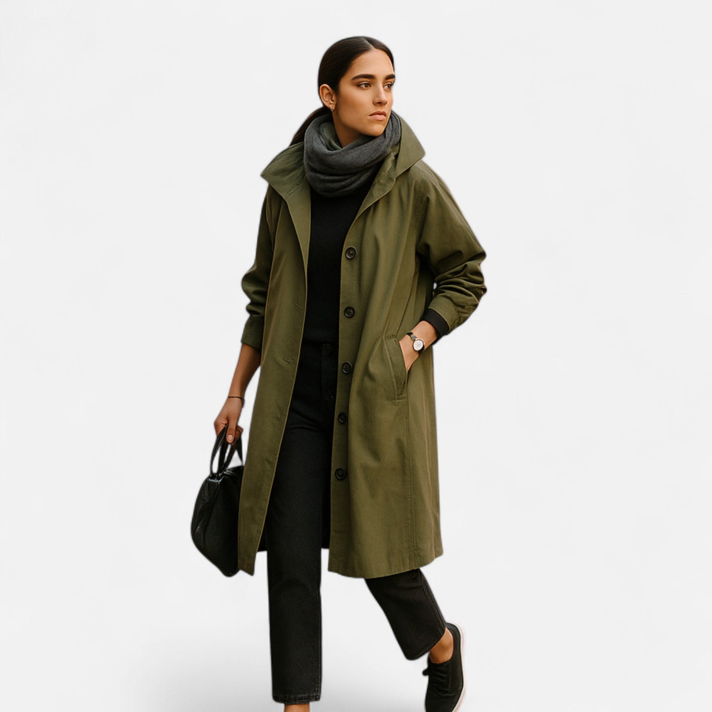 Gabardina Mujer Impermeable con Capucha Corte Atemporal