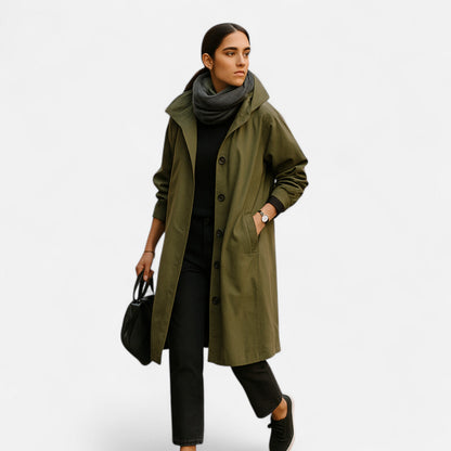 Gabardina Mujer Impermeable con Capucha Corte Atemporal