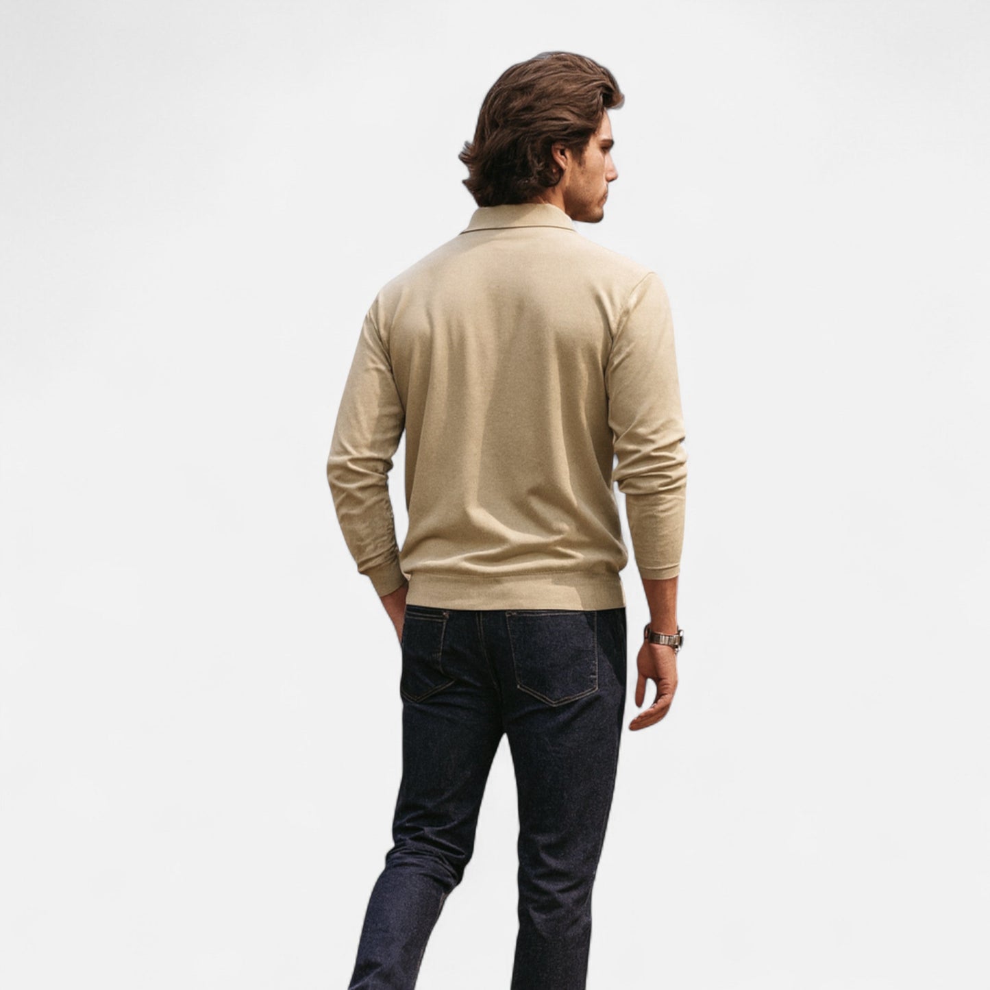Polo Hombre Manga Larga Cremallera Estilo Clásico