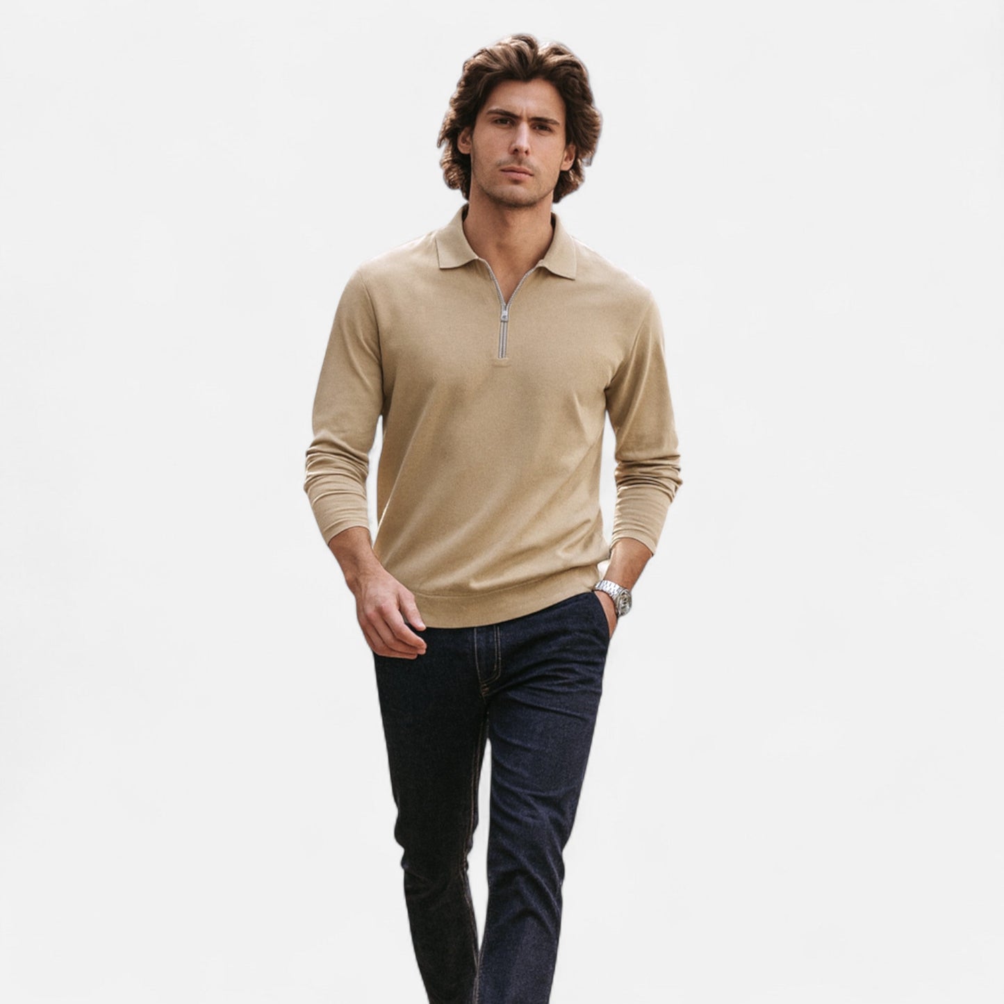 Polo Hombre Manga Larga Cremallera Estilo Clásico