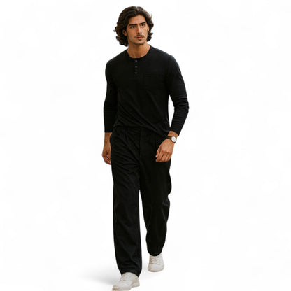 Camisa Henley Hombre Algodón Manga Larga Estilo Riviera