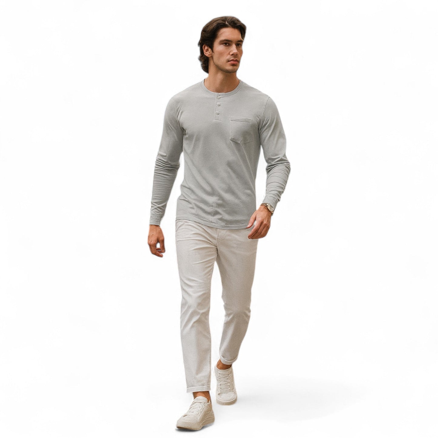 Camisa Henley Hombre Algodón Manga Larga Estilo Riviera
